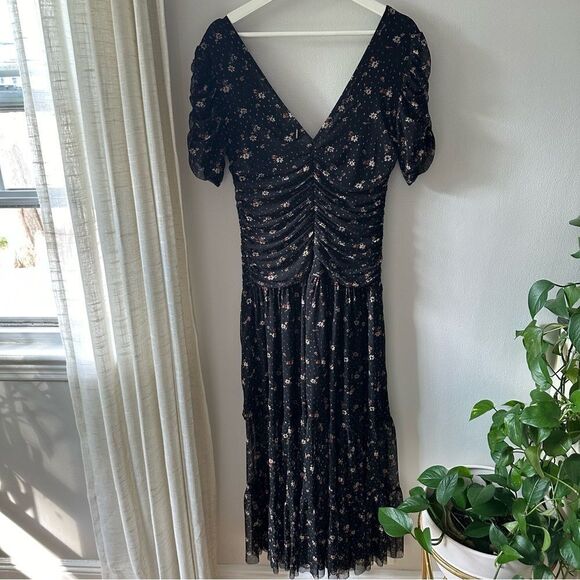 MISA Los Angeles Floral Rebecca Ruched Maxi Dress in Autumn Ditsy Mesh - Picture 5 of 11